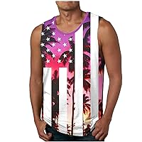 Mens Vintage Tank Tops American Flag Stars Stripes Print Sleeveless Tee Shirts Summer Crewneck Casual Patriotic Tees