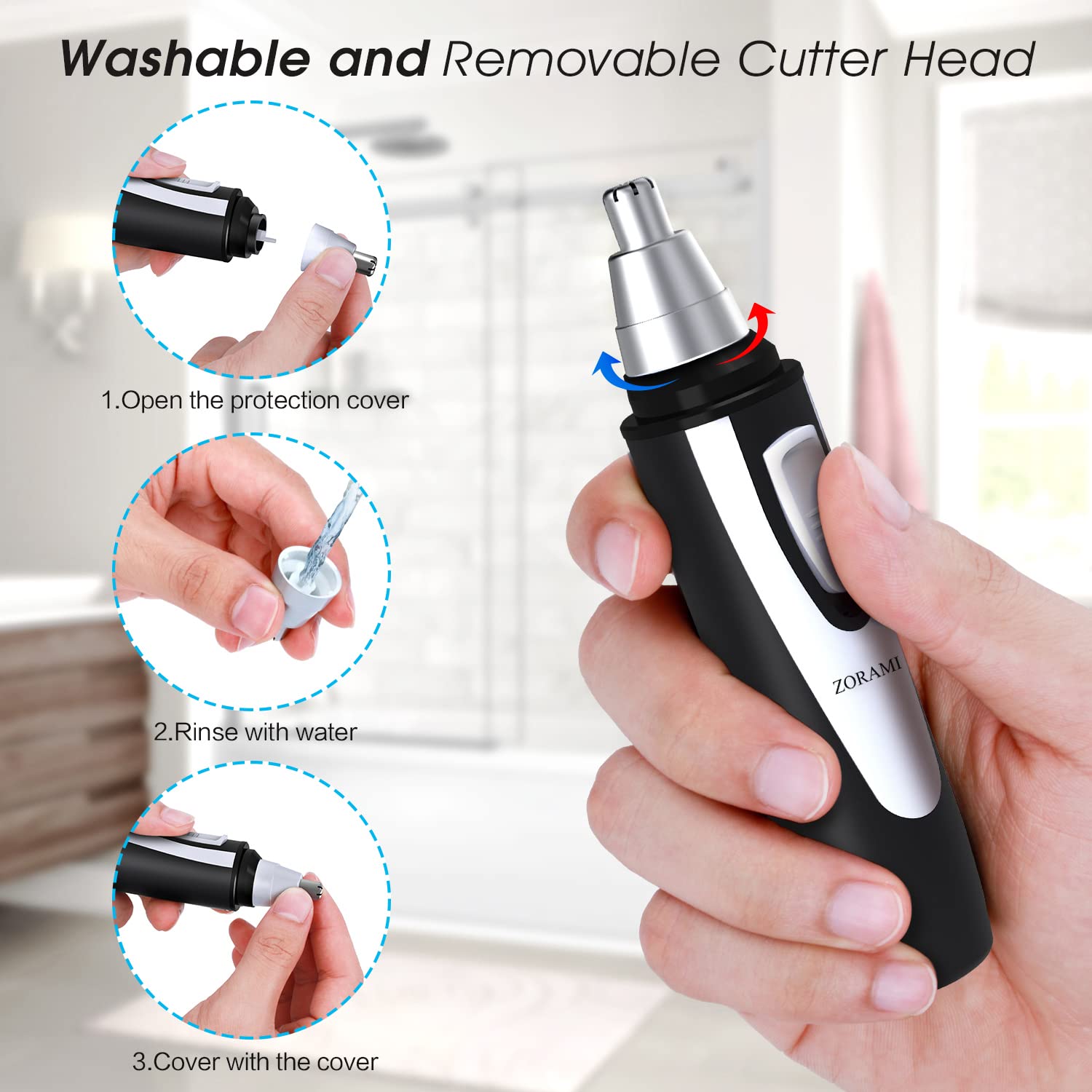 Ear and Nose Hair Trimmer Clipper - 2022 Professional Painless Eyebrow & Facial Hair Trimmer for Men Women, Battery-Operated Trimmer with IPX7 Waterproof, Dual Edge Blades for Easy Cleansing Black