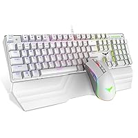Havit Mechanical Keyboard and Mouse Combo RGB Gaming 104 Keys Blue Switches Wired USB Keyboards with Detachable Wrist Rest, Programmable Gaming Mouse for PC Gamer Computer Desktop (White)
