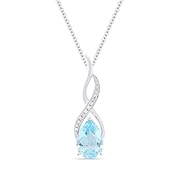 14K White Gold Pear Shape 1.59ct Blue Topaz (6x9mm) & .04ct White Diamond Pendant Necklace