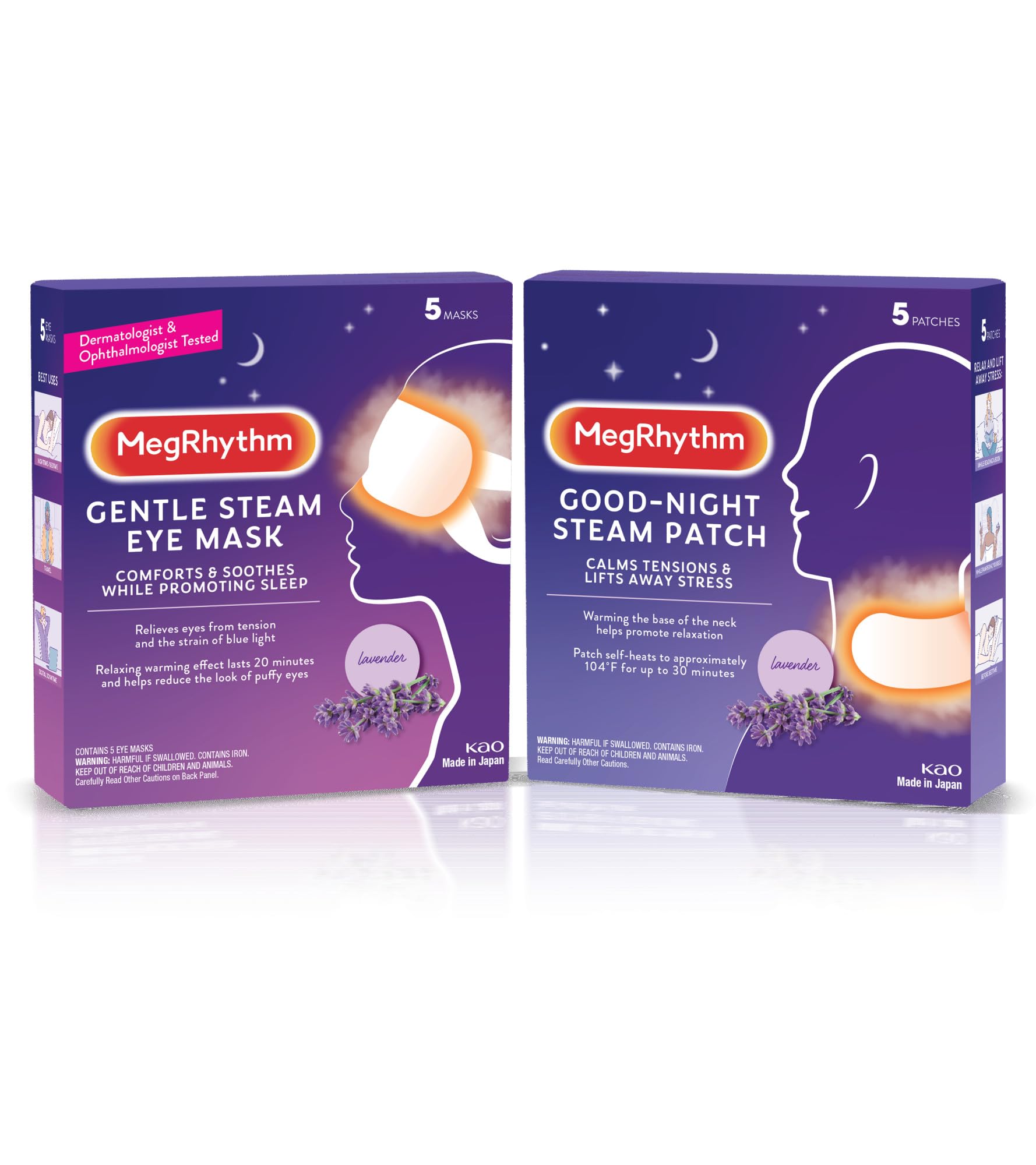 MegRhythm by Kao Gentle Steam Neck Patch, Calming Neck Patch for a Good Night Sleep, Soothe Tension & Lift Away Stress, Lavender, 5 Ct