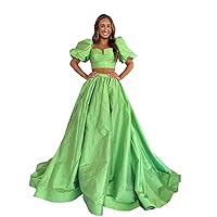 Mollybridal New Square Neck Two Pieces A line Prom Evening Dresses Formal Gowns Open Back Bows with Sleeves 2024
