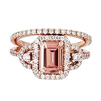 2.00 carat Emerald Cut Real Morganite Bridal Ring Set in Rose Gold
