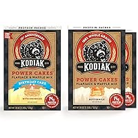 Kodiak Cakes Power Cakes Variety Pack Protein Pancake Mix & Waffle Mix - 100% Whole Grain- Buttermilk (2, 20oz) and Birthday Cake (1, 18oz)