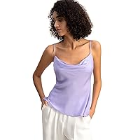 LilySilk Silk Camisole for Women with Cowl Neck & Adjustable Spaghetti Straps, Highly Stretchable Silk Tank Top