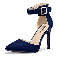 IDIFU Women's IN4 Pedazo High Block Heels Pumps Pointed Closed Toe Ankle Strap Dress Wedding Shoes