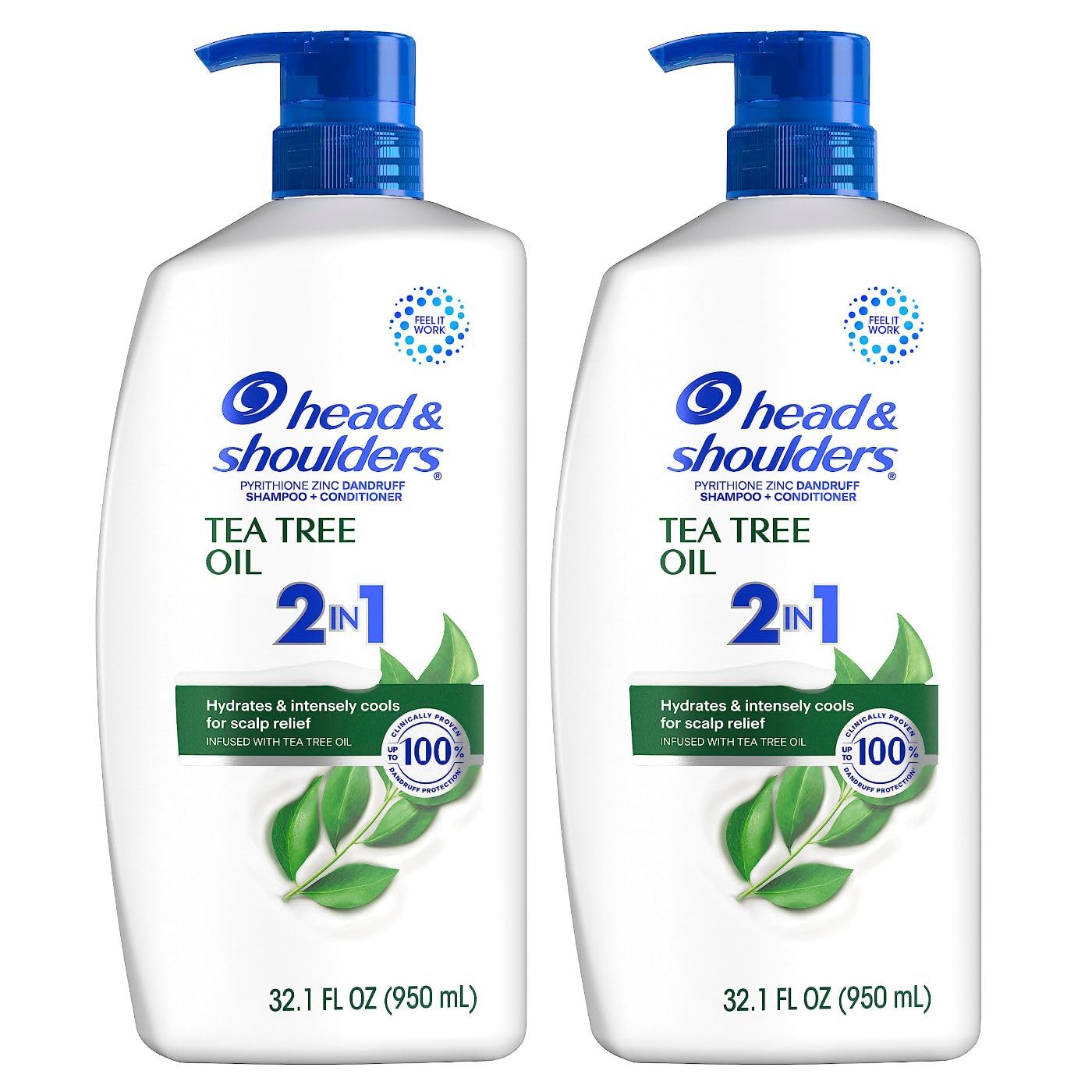 Head & Shoulders 2 in 1 Dandruff Shampoo and Conditioner, Anti-Dandruff Treatment, Tea Tree Oil for Daily Use, 32.1 oz Each, Twin Pack