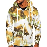 Mens Zip Up Hoodies Cool Hoodies Fashion Casual Zipper Gradient Tie-Dye Print With Hooded Sweatshirt Jacket