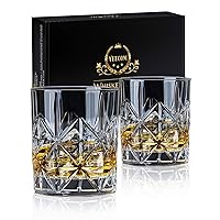 Whiskey Glass Set of 2, 10 oz Crystal Whiskey Glasses Thick Bottom Bourbon Glasses Old Fashioned Rocks Glass Tumbler for Scotch, Cocktail, Liquor, Home Bar Whiskey Gifts for Men (Glass Set 2)