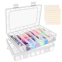 2 Pack 24 Grids Clear Plastic Organizer Box, Storage Container with Adjustable Divider, Craft and Bead Storage Organizer Box for DIY Jewelry Tackles with 2 Sheets Label Stickers