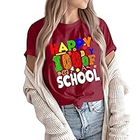 100 Days of School Shirt,Teacher Shirt Women Cute Graphic T Shirts Kindergarten Teachers Tee Print Gifts Tops