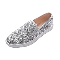 FEVERSOLE Women's Fashion Slip-On Sneaker Casual Flat Loafers Silver Pure Size 7.5 M US