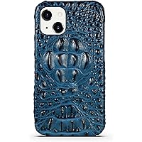 Case for iPhone 14/14 Plus/14 Pro/14 Pro Max, Luxury Business Crocodile Head Embossed Genuine Leather Slim Fit Non-Slip Shockproof Protective Phone Cover (Color : Blue, Size : 14)
