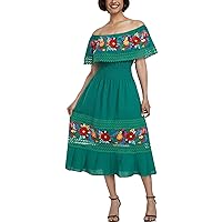 YZXDORWJ Women Embroidered Mexican Present Casual Sexy Lace Off-Shoulder Long Dress