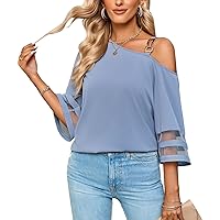 Womens Off The Shoulder Tops 3/4 Bell Sleeve Dressy Loose Blouse Shirts