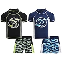 Body Glove Boys' Rash Guard Set - 4 Piece UPF 50+ Short Sleeve Swim Shirt and Bathing Suit Swimwear Trunks Set (4-12)