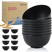 Wheat Straw Bowl Sets,8 PCS Unbreakable Cereal Bowls 26 OZ,Microwave and Dishwasher Safe Bowls,Kids Bowl suitable for cereal,salad,snack and soup (Pure Black)