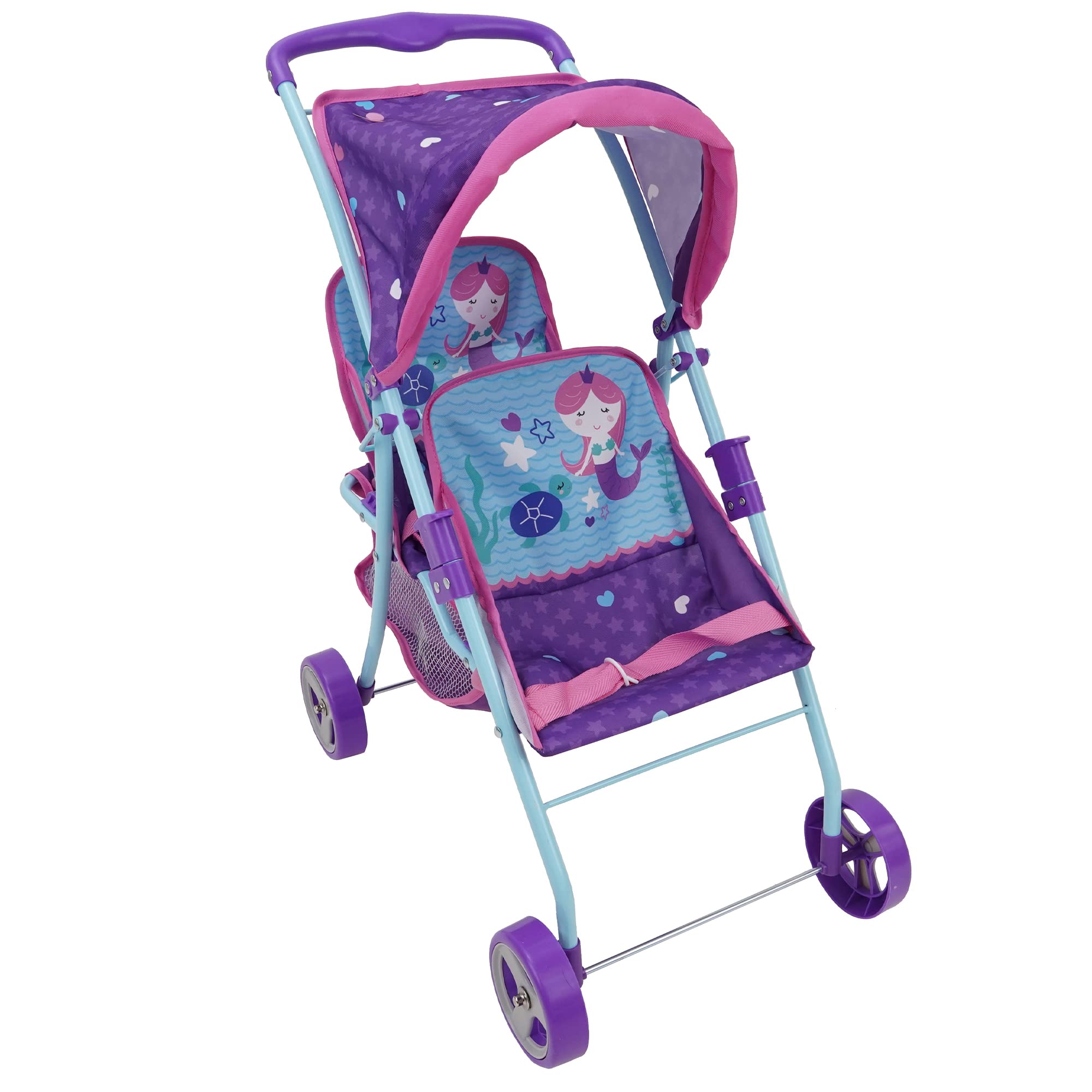 509 Crew Mermaid Twin Doll Stroller - Kids Pretend Play, Retractable Canopy, Easy to Fold for Storage & Travel, 2 Seats, Fits Dolls up to 18'', Ages 3+