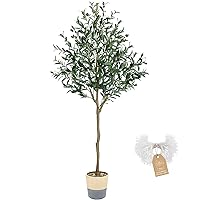 Kayfia Artificial Olive Tree 5.3ft Fake Tree Silk with Woven Basket Planter Olive Branches and Fruits Faux Plants Indoor Tall for Modern Office Living Room Nursery Home Decor Housewarming Gift