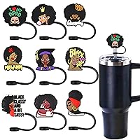 9Pcs Black Girl Straw Cover Topper for Stanley 40oz Tumbler Straw Cap Reusable Groovy Straw Tips for 0.4inch Straws Stanley Cup Accessories