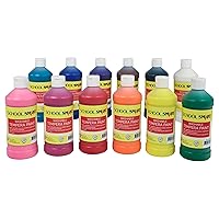 School Smart Washable Tempera Paints for School and Arts and Crafts Use, 16 Ounces Each, Assorted Colors, Set of 12