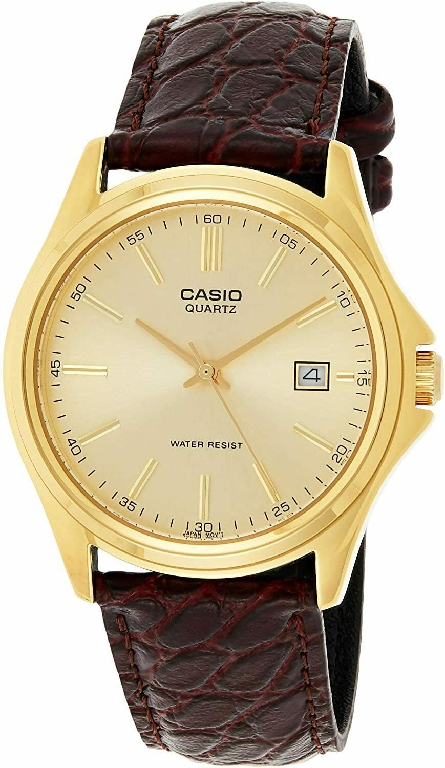 Casio MTP1183Q-9A Men's Gold Tone Gold Dial Leather Band Analog Date Watch