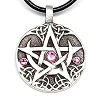 Pewter Lunar Pentagram with 3 Swarovski Crystals for Birthday on Leather Necklace
