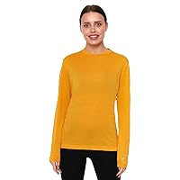 Merino Wool Base Layer Women - 100% Merino Wool Shirt Women Thermal Underwear Long Sleeve T-Shirt for Hiking (Large, 170 Yellow Weaved)