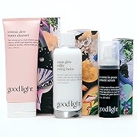 Good Light Metamorphosis Skincare Set. Full Size Bundle Includes Cosmic Dew Water Cleanser (3.38 fl oz), Moon Glow Milky Toning Lotion (3.38 fl oz) and We Come in Peace Microbiome Serum (1.2 fl oz)
