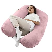 WhatsBedding Pregnancy Pillows,U-Shaped Pregnancy Pillows with Removable Cover for Sleeping,Memory Foam Filling Full Body Pillow for Adults,Maternity Pillow with Velvet Cover (Pink)