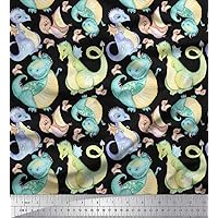 Soimoi Cotton Canvas Black Fabric - by The Yard - 42 Inch Wide - Dinosaur Cartoon Kids Fabric - Fun and Playful Patterns for Kids' Fashion and Home Goods Printed Fabric