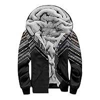 Graphic Zip Up Hoodies For Men Xmas Hoodie Heavyweight Fleece Sweatshirt Thick Sherpa Lined Warm Winter Jacket