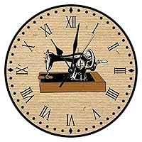 Sewing Machine Clock for Wall 15inch Craft Room Decor Wall Clock Tailor Sewing Knitting Wall Clock Vintage Farmhouse Battery Operated Quartz Silent Wooden Clocks for Bathroom Bedroom