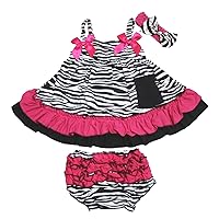Hot Pink Zebra Dress Swing Top Bloomer Pant 3pc Outfit Set Baby Clothing Nb-24m