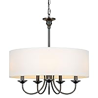 Traditional 5-Light Chandelier Modern White Drum Chandeliers with Linen Shade for Dining Room Living Room Foyer, 20