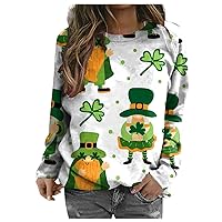 Womens St Patrick's Day T-Shirt Green Top Crewneck Long Sleeve Tee Casual Funny Sweatshirts for Women