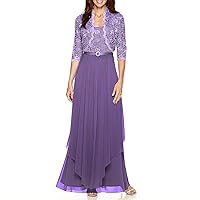 R&M Richards Womens Sequin Lace Long Jacket Dress - Mother of The Bride Dress (12, Lavender)
