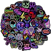 Neon Stickers for Adults, 50Pcs Waterproof Vinyl Stickers Pack for Water Bottle, Hydro Flask, Laptop, Skateboard, Luggage, Phone