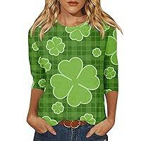 Womens St Patricks Day Clothing,Women's St.Patricks Holiday Four Leaf Clover Print Summer Casual Round Neck 3/4 Sleeve Top