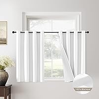 White Linen Textured 100% Blackout Curtains for Bedroom, 2 Panels Set Thermal Insulated Linen Curtains for Living Room, Privacy Grommet Window Curtains (Pure White, 52 x 54 Inch)