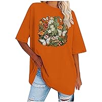 Womens Oversized T Shirts Butterfly Print Tops Loose Crewneck Short Sleeve Shirts Flower Graphic Tees Summer Blouses