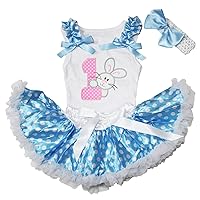 Easter Rabbit 1st Birthday Shirt Blue Polka Dots Baby Pettiskirt Tutu Set 3-12m