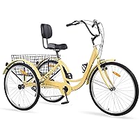 Adult Tricycles, 7 Speed Adult Trikes 20/24/26 inch 3 Wheel Bikes for Adults with Large Basket for Recreation, Shopping, Picnics Exercise Men's Women's Cruiser