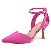 mysoft Women's Pumps Shoes Pointed Toe Kitten Low Heels Stiletto Ankle Strap Closed Toe Wedding Party Dress Sandals Pink