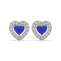 Colorless Moissanite Blue Heart And Round Cut 2.67TCW VVS1 Diamond 925 Sterling Silver Hert Shape Push Back Stud Earring For Love