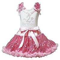 Petitebella Rhinestones My 1st to 6th White Shirt Pink Sequins Petti Skirt 1-8y