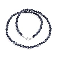 Blue Sapphire Necklace for Women Natural Smooth Round Gemstone Handmade 925 Silver Choker Jewelry for Her - 50 CM