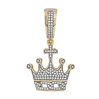 10k Gold 1/3Ct TDW Diamond Crown Cross Hip Hop King Pendant for Men (H-I, I2)