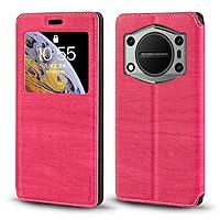for Oukitel WP22 Case, Wood Grain Leather Case with Card Holder and Window, Magnetic Flip Cover for Oukitel WP22 (6.58”) Rose