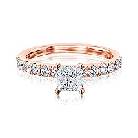 Kobelli 1 ctw Natural Princess Cut Diamond French Pave Engagement Ring 14K Gold